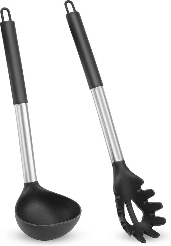 Set di forchette e cucchiai in silicone per cucina - cucchiaio di legno termoresistente - mescolare cucinare servire spaghetti zuppe salse