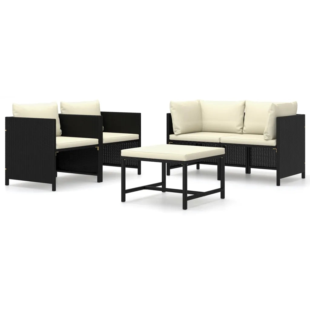 Set Divani da Giardino 5 pz con Cuscini in Polyrattan Nero 3059780