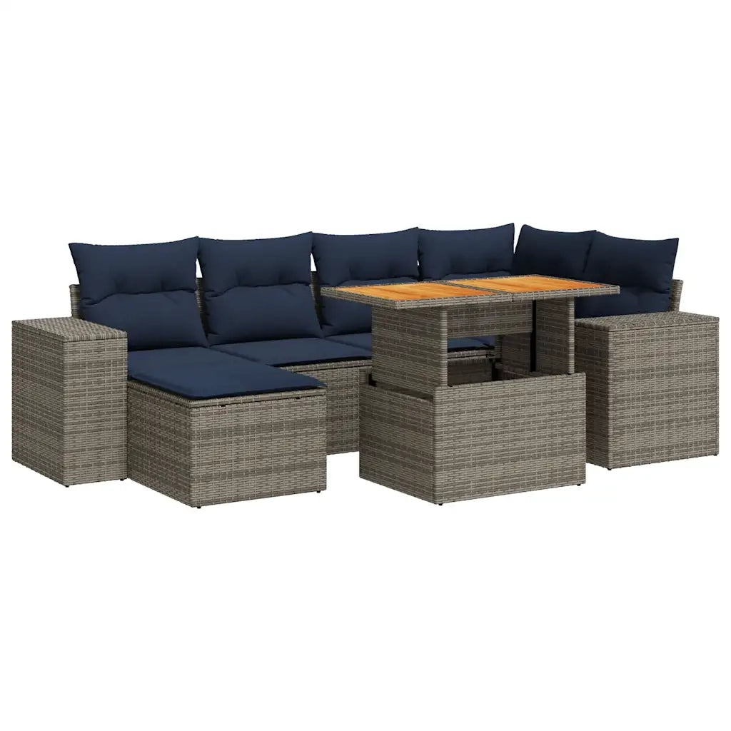 Set Divani da Giardino 7 pz con Cuscini Grigio in Polyrattan 3327400