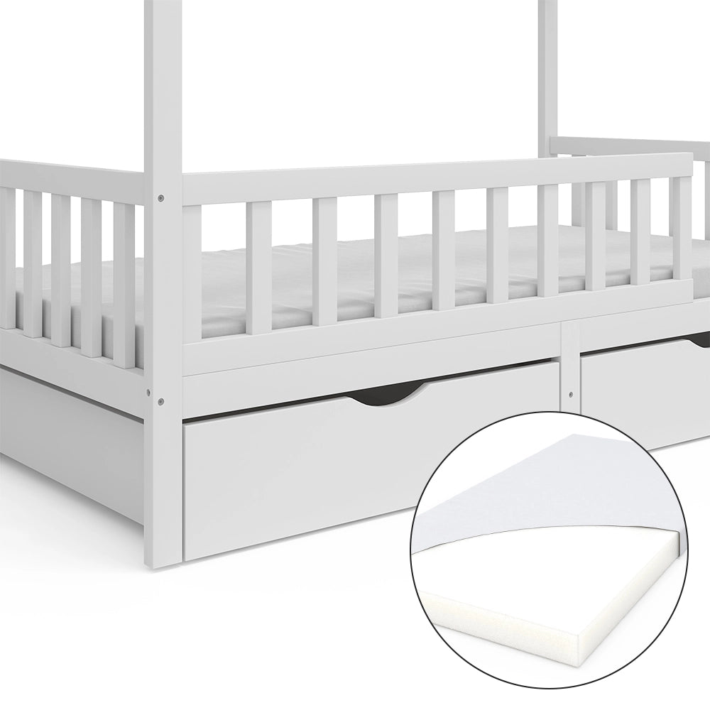 Vitalispa Letto montessori bambini Bianco 80x160 cm con 2 cassetti e materasso