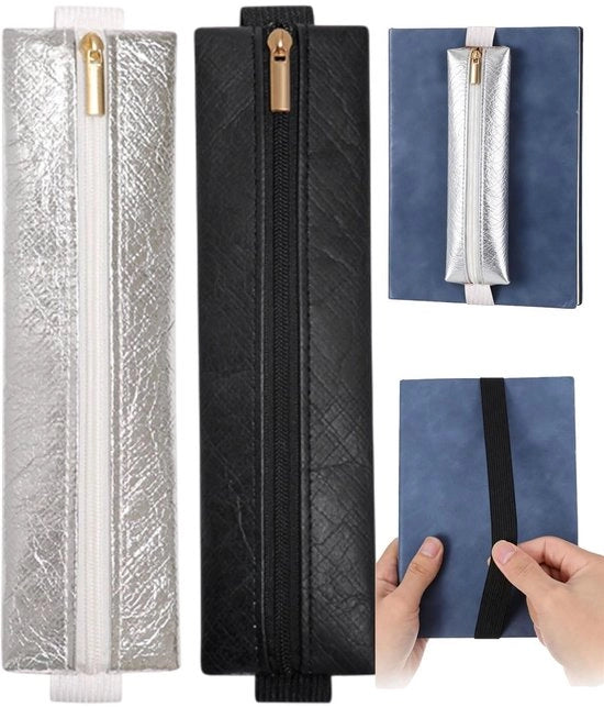 Oggetto Portapenne Compattibile - 2 Unità - Porta Note/Penna - Chiusura a Ritaglio - Cintura Adattabile in Gomma Elastica - Materiale di Carta Leggero