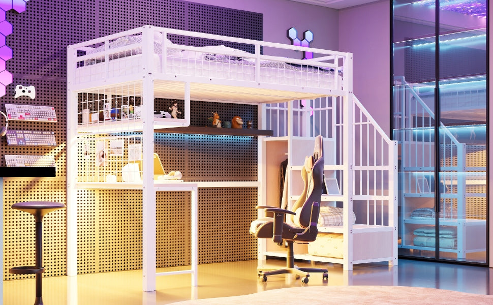 Letto a castello 90x200 - Xylo - Bianco con illuminazione e presa