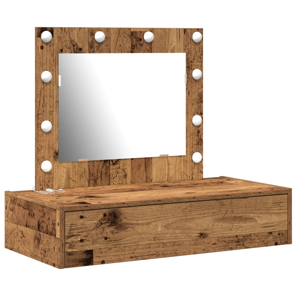 Tavolo da Toeletta a Muro con Luci LED in Legno Vecchio