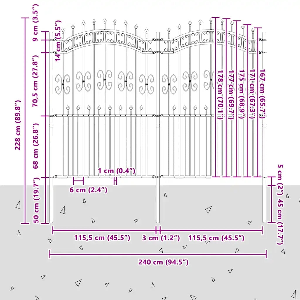 Recinzione da giardino Kampen con punta a lancia nera 240x175cm in acciaio 151088