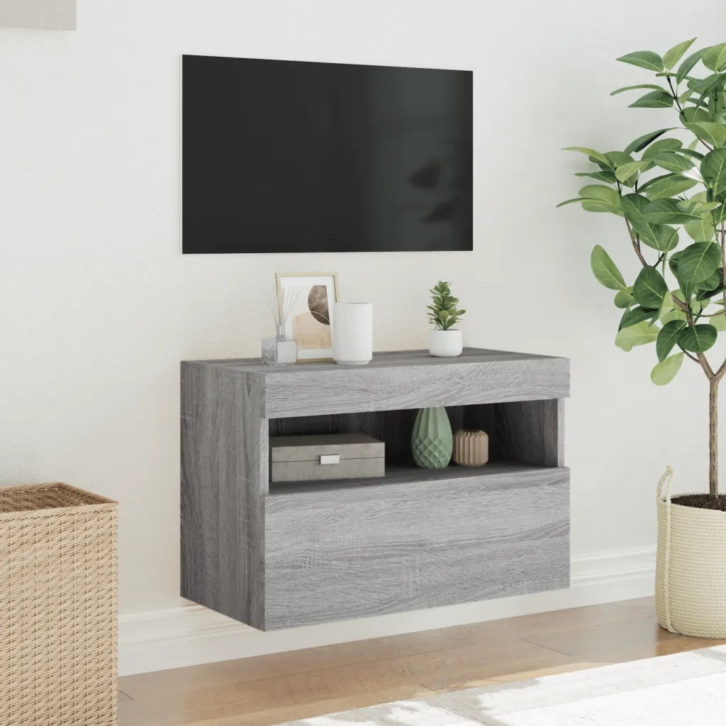 Mobile TV a Parete con Luci LED Grigio Sonoma 60x30x40 cm 837193