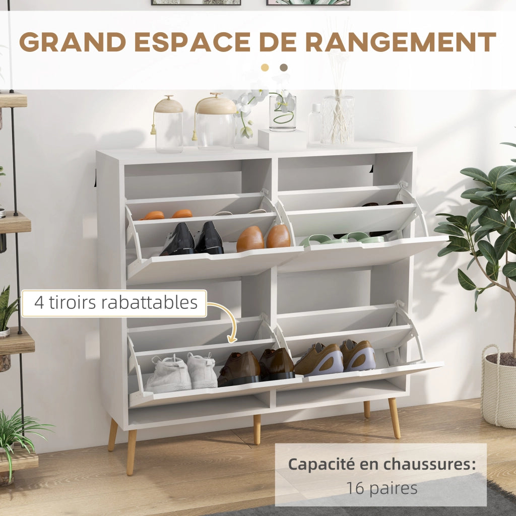 Scarpiera 4 ante 16 paia con ripiano regolabile ¨C zephmum ¨C 95x26x95 cm bianco