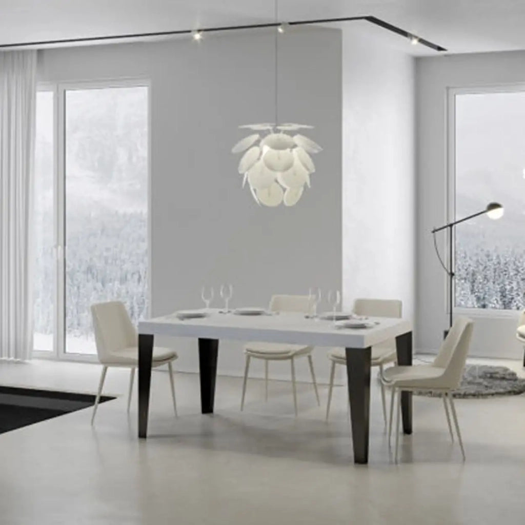 Tavolo allungabile 120/204x80 cm Flame colore bianco frassino gambe antracite