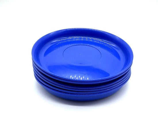 Piatti da tavola in plastica blu, set da 6 pezzi, 14 cm, servizio da pranzo per bambini, servizio da festa riutilizzabile