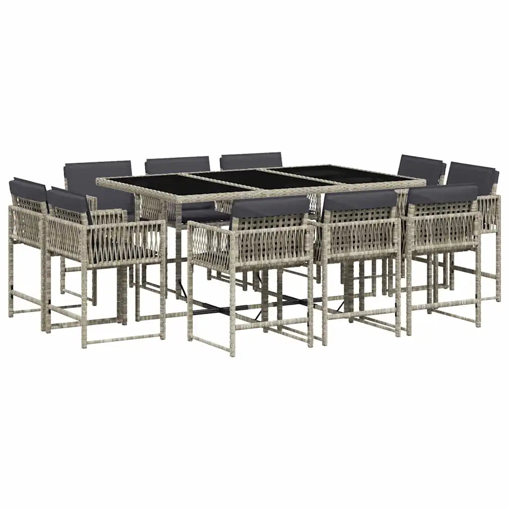 Set Pranzo Giardino 11pz con Cuscini Grigio Chiaro Polyrattan