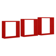 Set di 3 Mensole da Muro, Cubi Arredo, Mensole Cubo, Cubi da Parete, Rosso, 30x30x10cm 27x27x10cm e 24x24x10cm - Incubo Slim