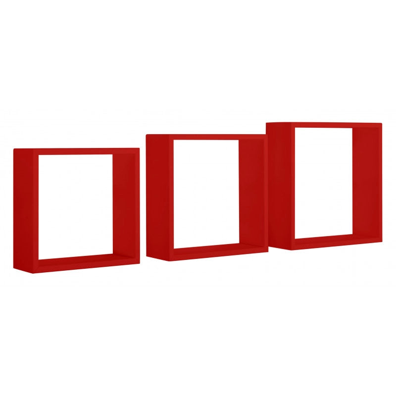 Set di 3 Mensole da Muro, Cubi Arredo, Mensole Cubo, Cubi da Parete, Rosso, 30x30x10cm 27x27x10cm e 24x24x10cm - Incubo Slim