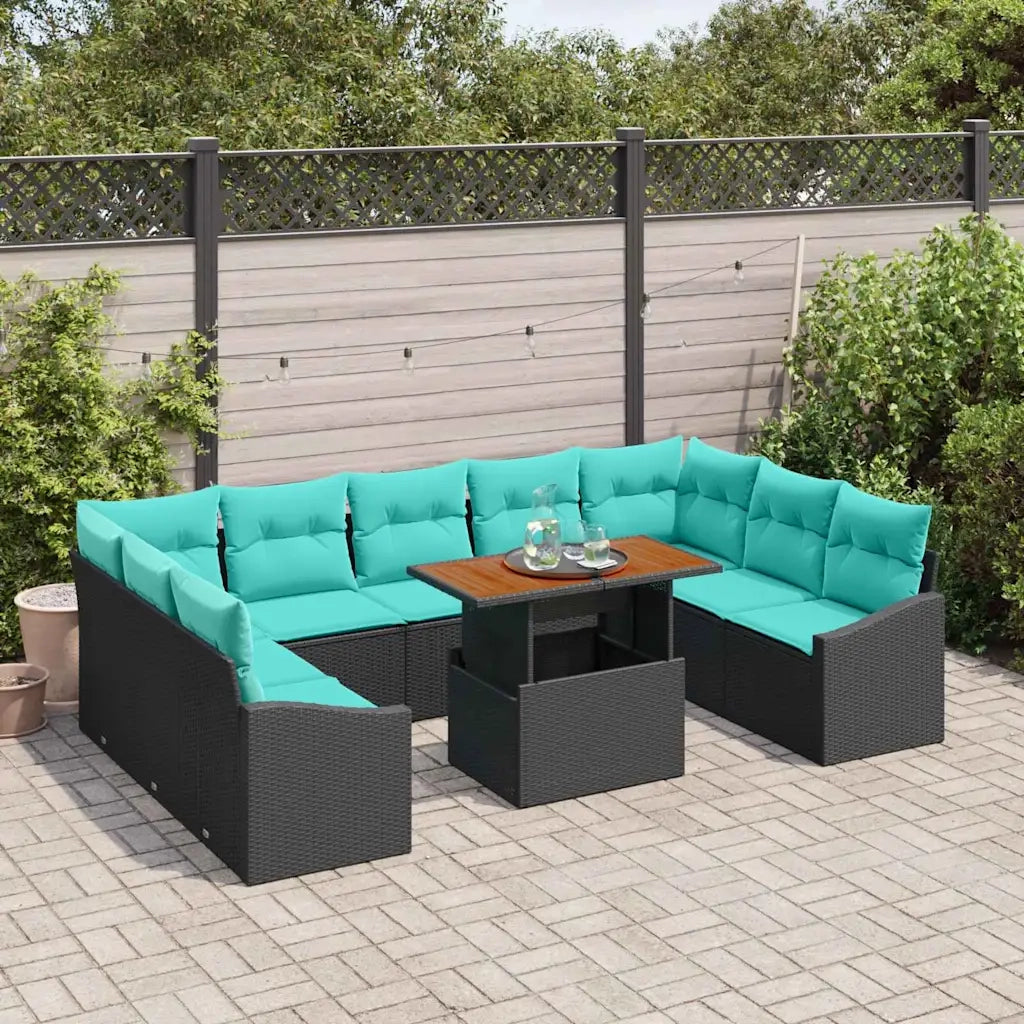 Set da Pranzo per Giardino 10 pcs Nero e Verde acqua