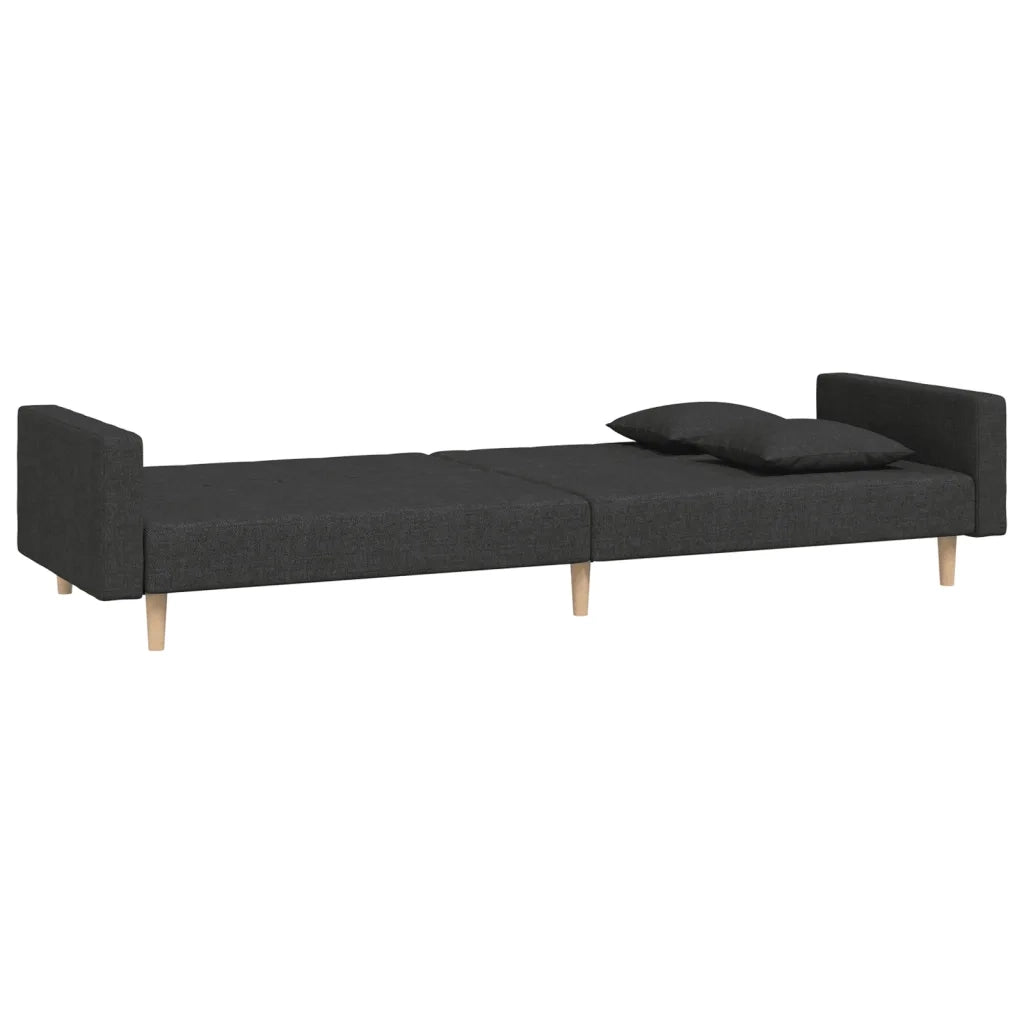 Divano Letto a 2 Posti con 2 Cuscini Nero in Tessuto 375901