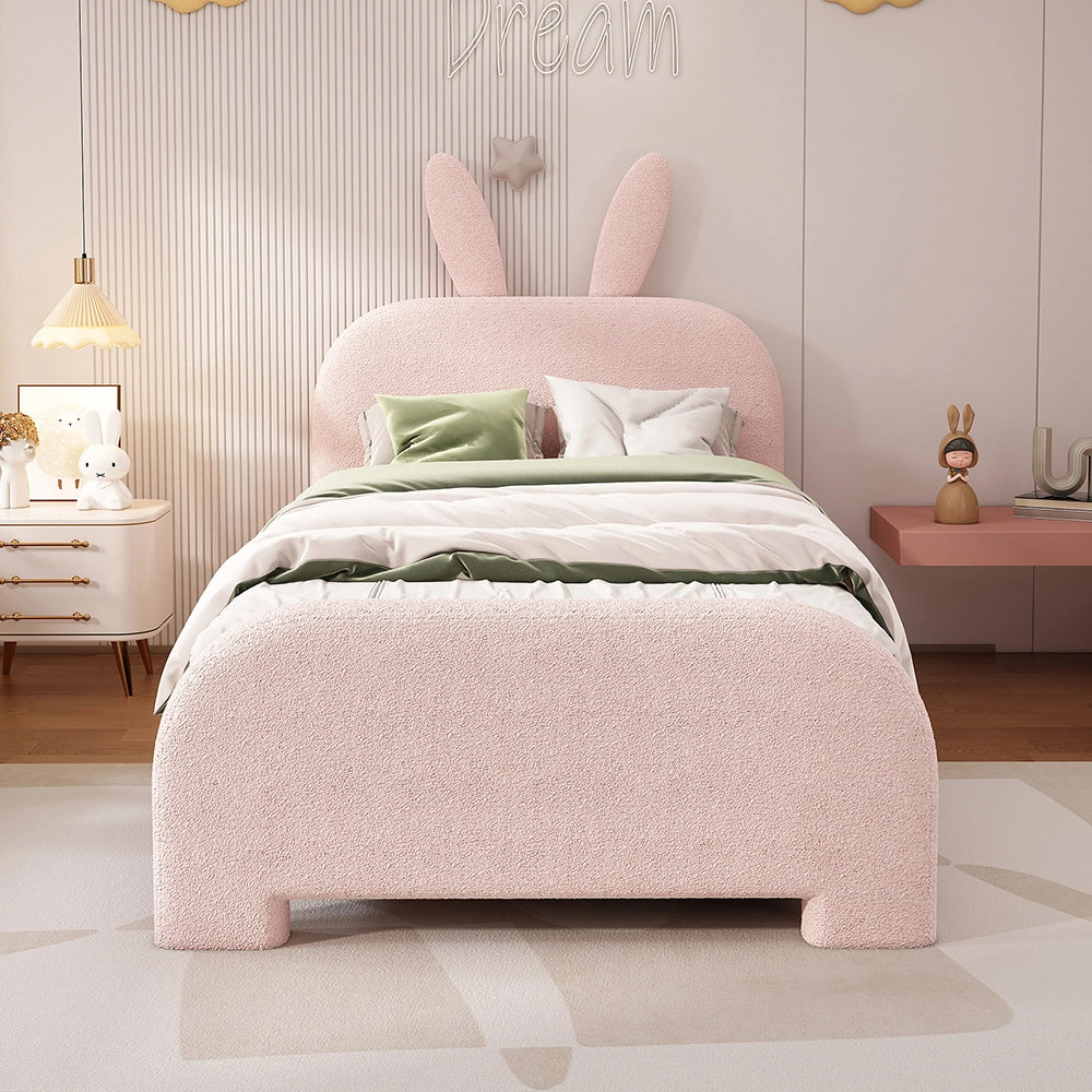 Letto per bambini con cassetto - Xylo - 90x200 cm - Rosa - Lana di pecora resistente forma coniglio cartoon