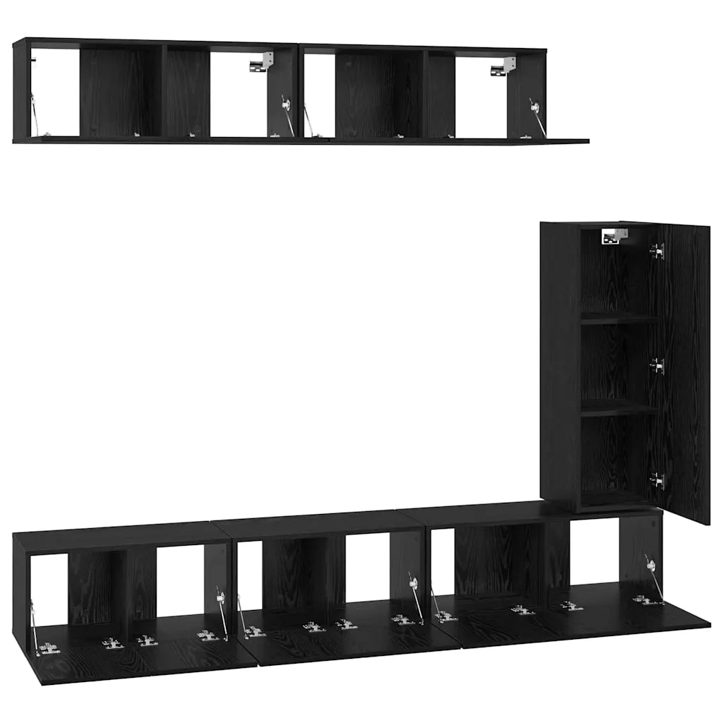 Set mobile TV 6 pz-Credenza per TV Rovere Nero Legno multistrato 225711