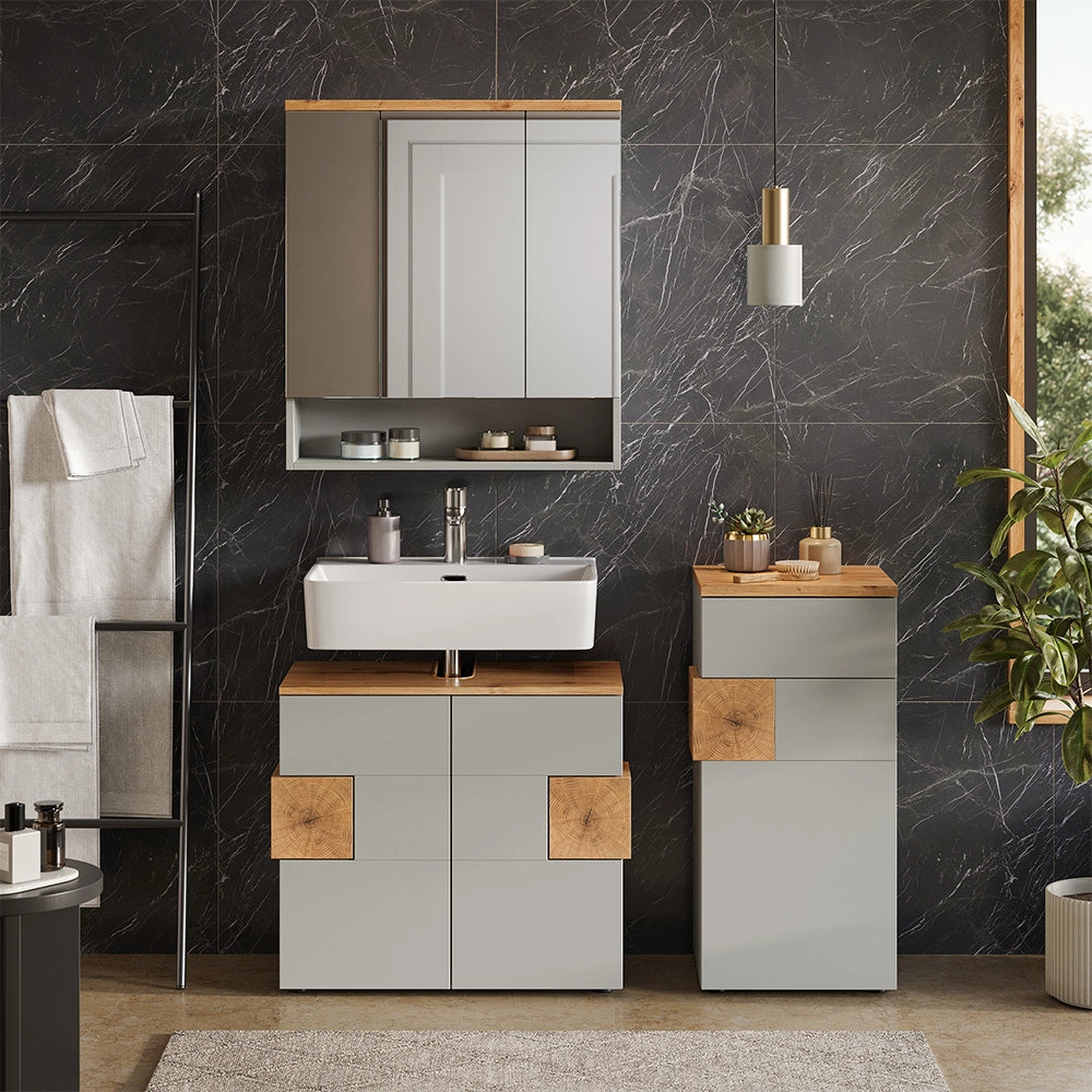 Vicco Set di mobili da bagno Grigio 3 parti