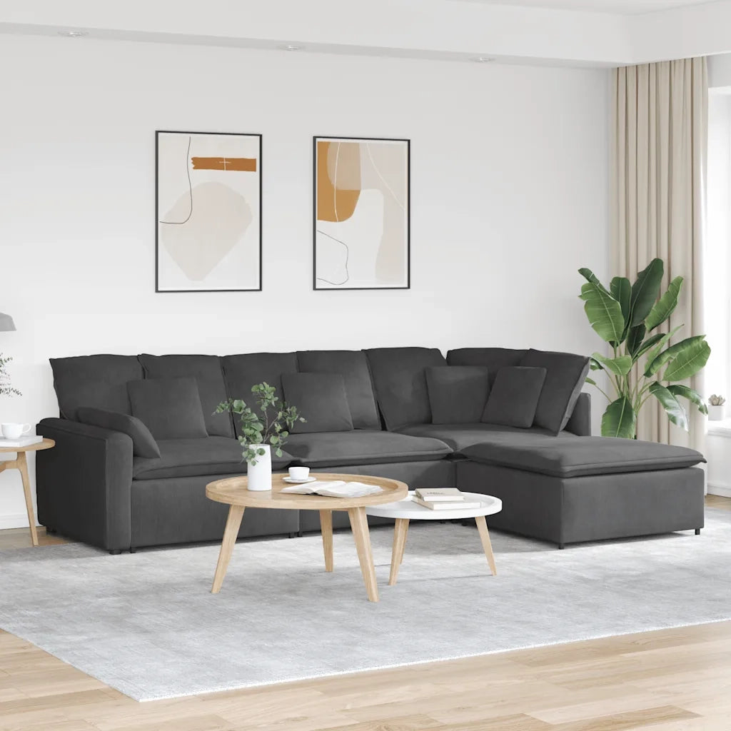 vidaXL Divano Modulare con Poggiapiedi e Cuscini Grigio Scuro