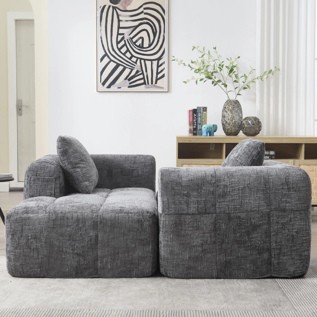 Divano Méridienne Chaise Longue con Cuscino e Tasche Laterali Design Ergonomico in Ciniglia Grigio 158 × 90 × 60 cm