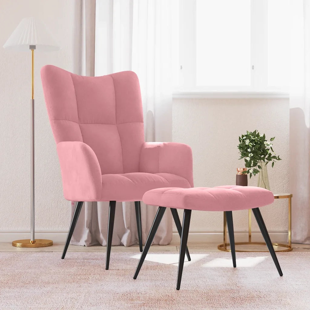 Poltrona Relax con Poggiapiedi Rosa in Velluto 328088