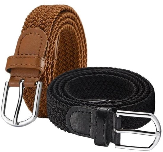 Pacchetto di 2 cinture in tessuto - cinture elastiche - cinture elastiche intrecciate - cinture elastiche intrecciate unisex - senza foro - cinture decorative in tessuto intrecciate - 107x2,5cm