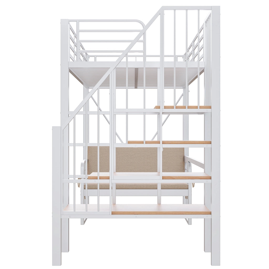 LETTO A CASTELLO 90x200 cm in metallo bianco con divano imbottito rimovibile