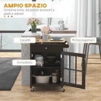 Carrello Cucina con Cassetto, Armadietto Regolabile e Portasciugamani, in Legno, 67x48x86.5 cm, Nero e Rovere