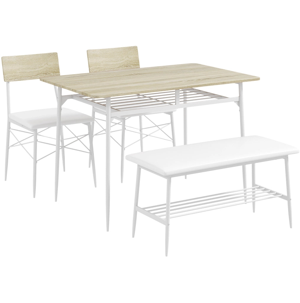 Set da pranzo con tavolo 110x70 cm; 2 sedie e panca salvaspazio in acciaio rovere