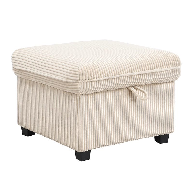 Divano angolare convertibile 3 Posti con Contenitore, 2 Pouf contenitore e Cuscini, in Velluto a coste Beige