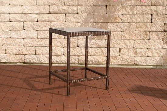 Tavolo Rotondo in Rattan - Quadrato - Tavolo da Bar per Interno e Esterno - Wicker/vetro - Tavolo da Festa - Marrone - 84x84x110cm