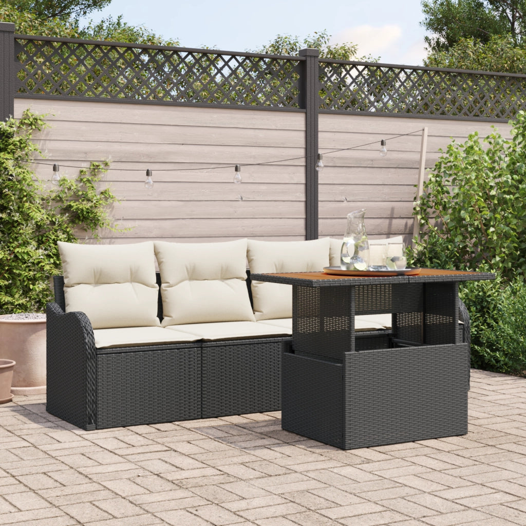 Set Divano da Giardino 5 Pezzi con Cuscini in Polyrattan Nero