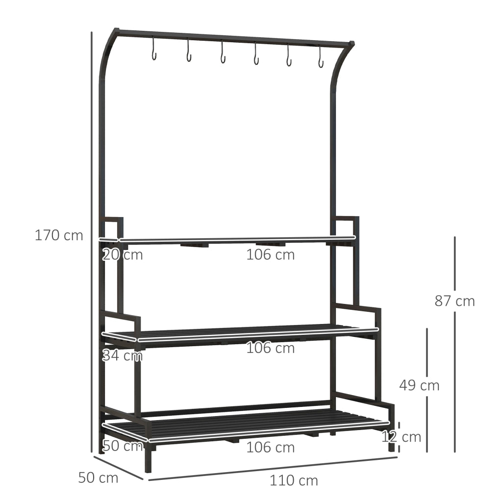 Fioriera 3 piani 6 ganci per interni ed esterni ¨C zephmum ¨C metallo nero 170x110x50 cm