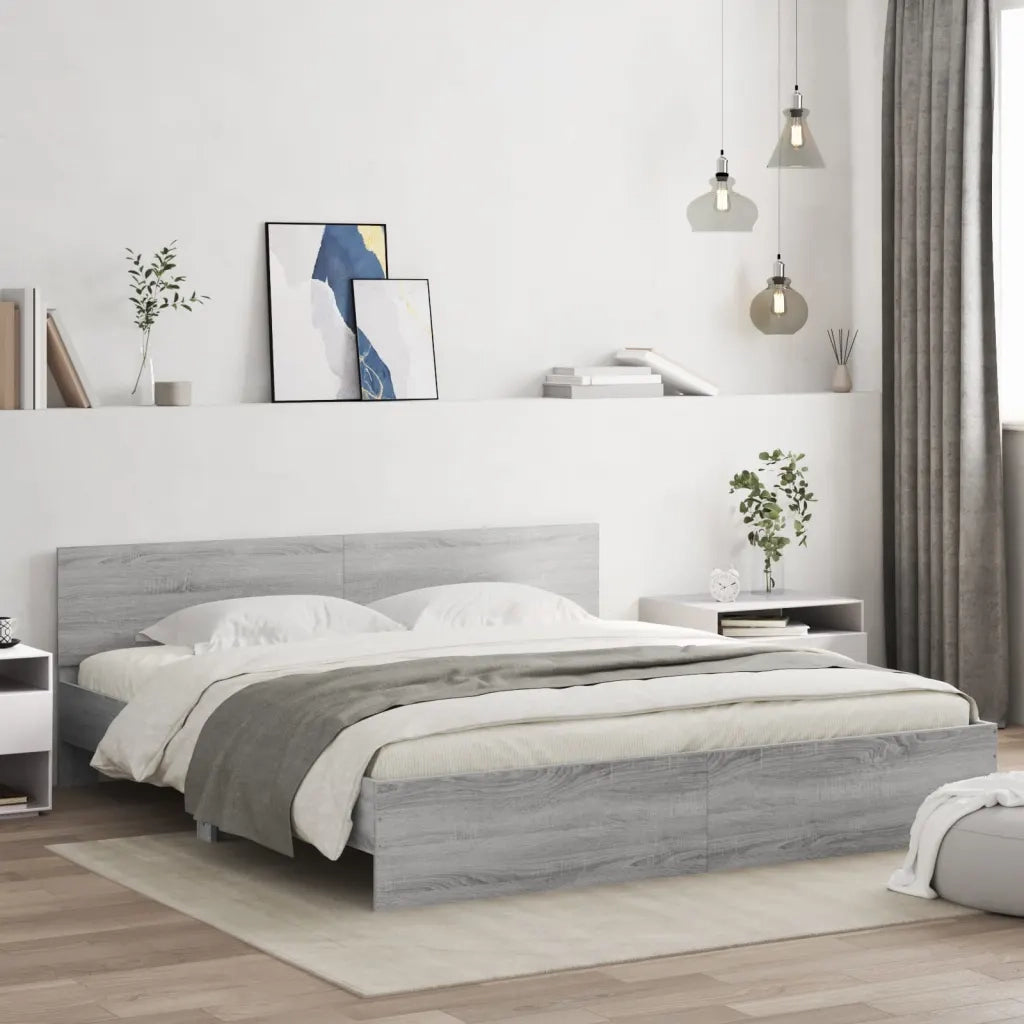 Giroletto con Testiera e LED-Struttura Letto con testiera Grigio Sonoma 200x200 cm 557529