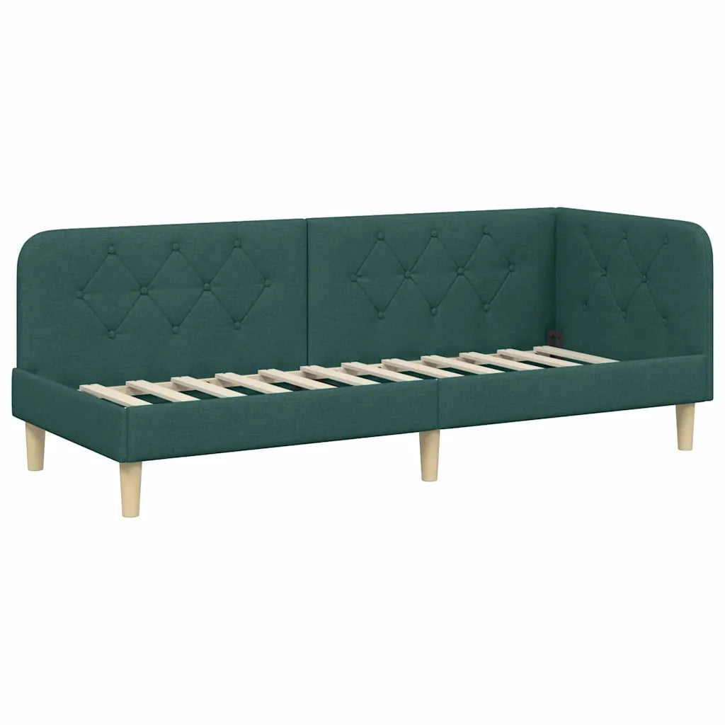 Cornice del letto ad angolo Verde Scuro 80 x 200 cm Tessuto