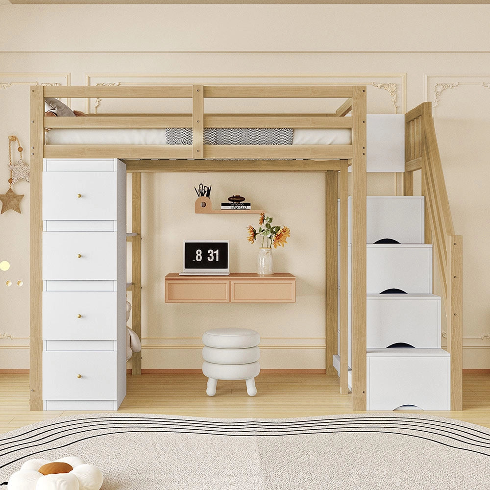 Letto a soppalco 90x200 cm - Xylo - Colore legno con cassetti