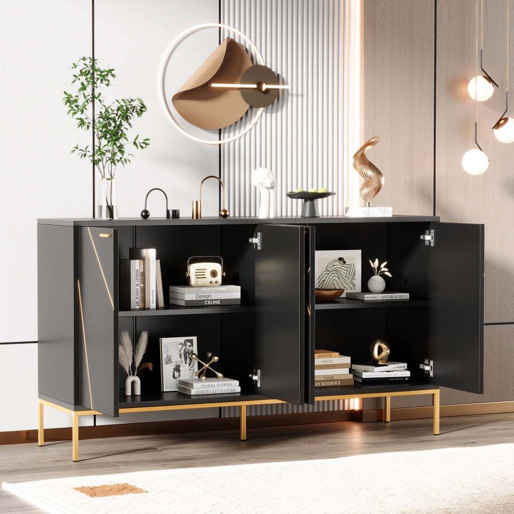 Credenza con 4 ante e ripiano regolabile; per soggiorno; in truciolare e MDF; 150×40×80 cm; nero