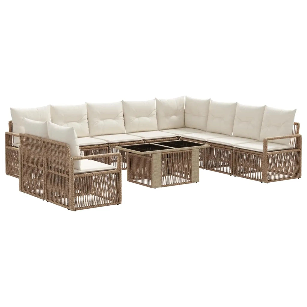 Set Divano da Giardino 11 pz Beige e Bianco Crema polyrattan 3437121