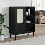 Credenza-Buffet-Armadio da cucina SENJA Aspetto Rattan Nero 90x40x112 cm Massello Pino 440440