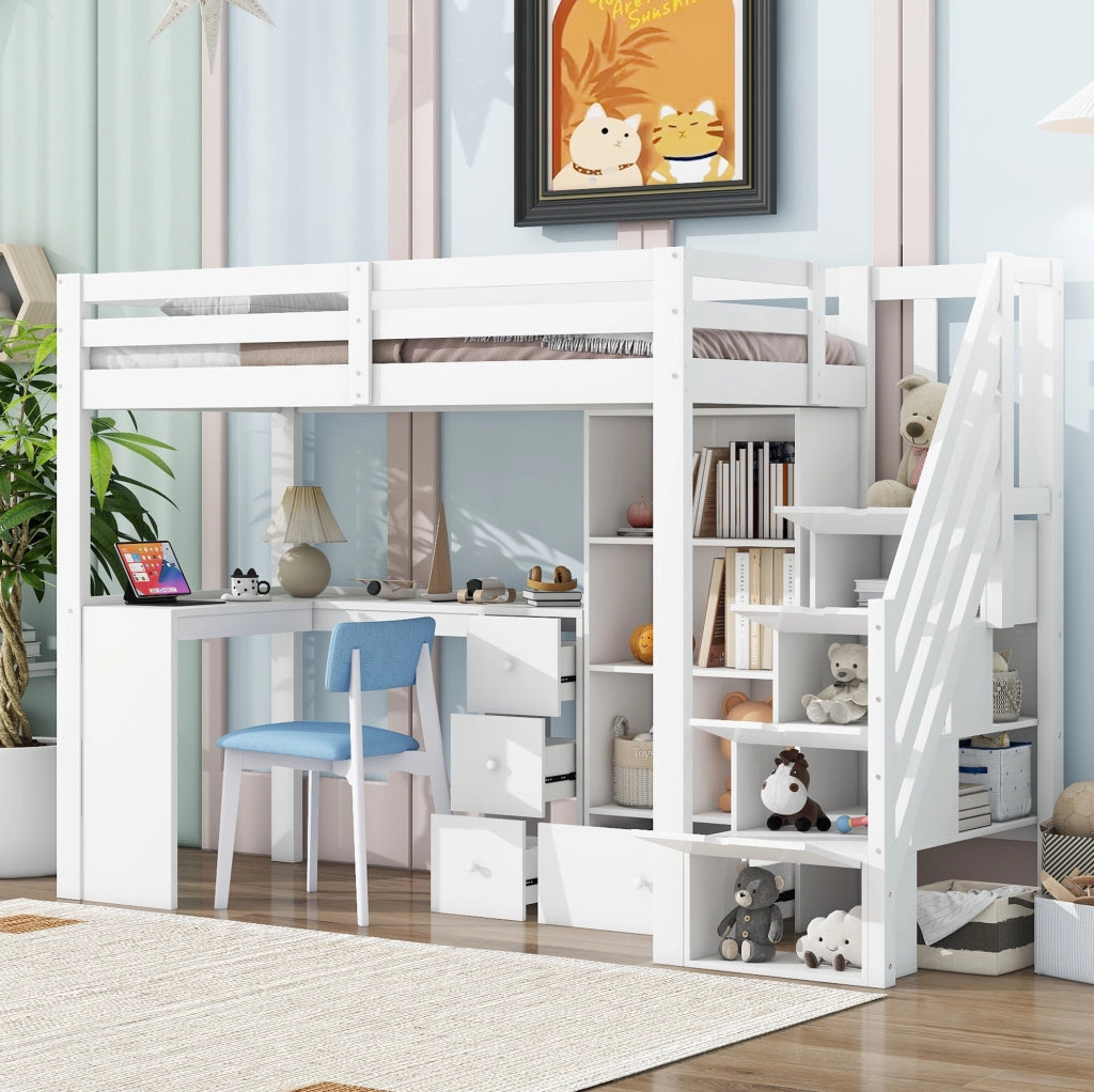 Letto a soppalco per bambini 90x200 cm con scrivania bianco