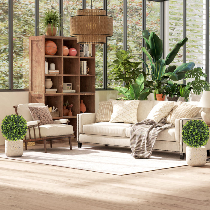 Set 2 Piante Artificiali di Bosso da 40 cm con Picchetto Integrato per Interno ed Esterno in PE Verde