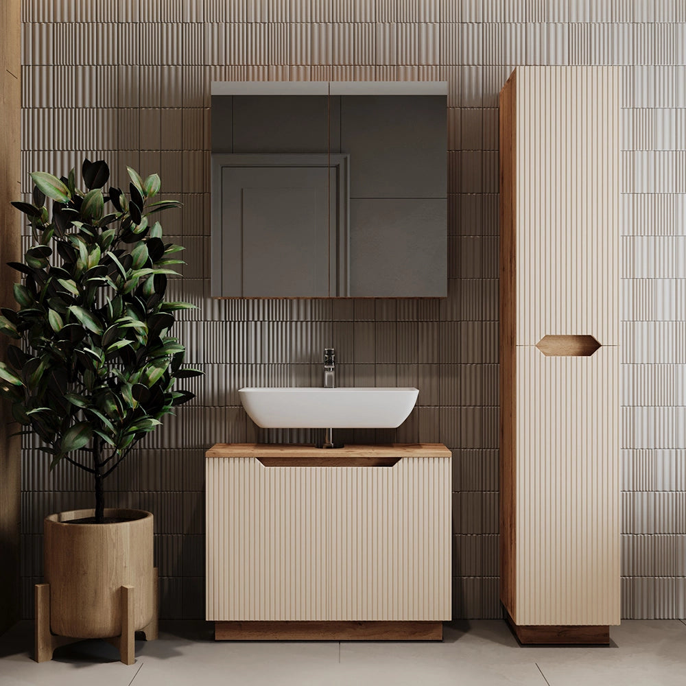 Vicco Set di mobili da bagno Rovere/cashmere a righe 3 parti