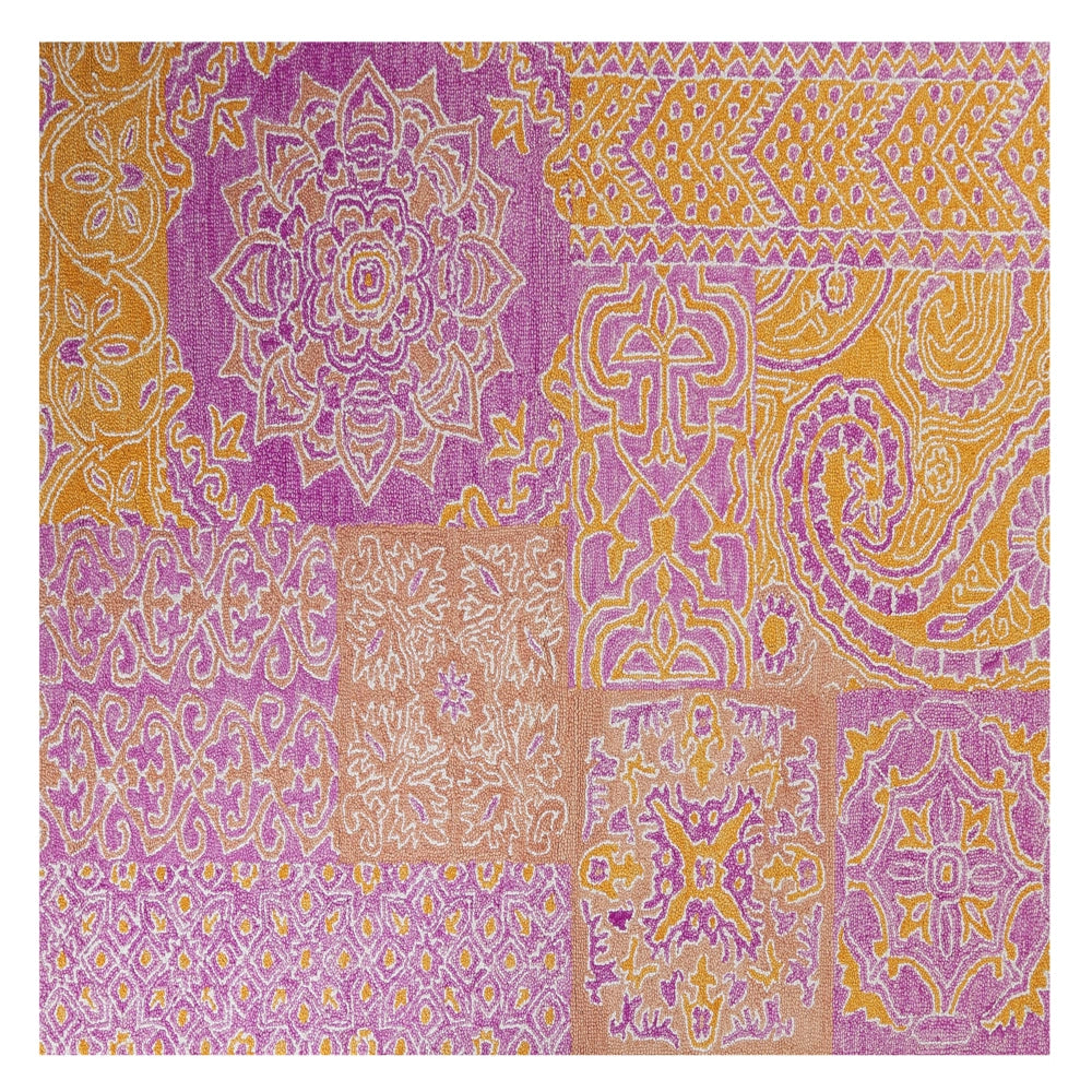 Tappeto di lana rosa giallo senape 200 x 200 cm stile  orientale vintage soggiorno camera da letto