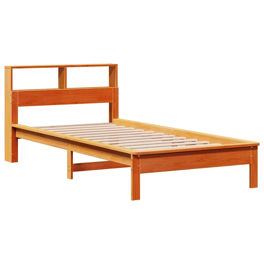 Letto Libreria senza Materasso Marrone Cera 100x200 cm in Pino 3309817