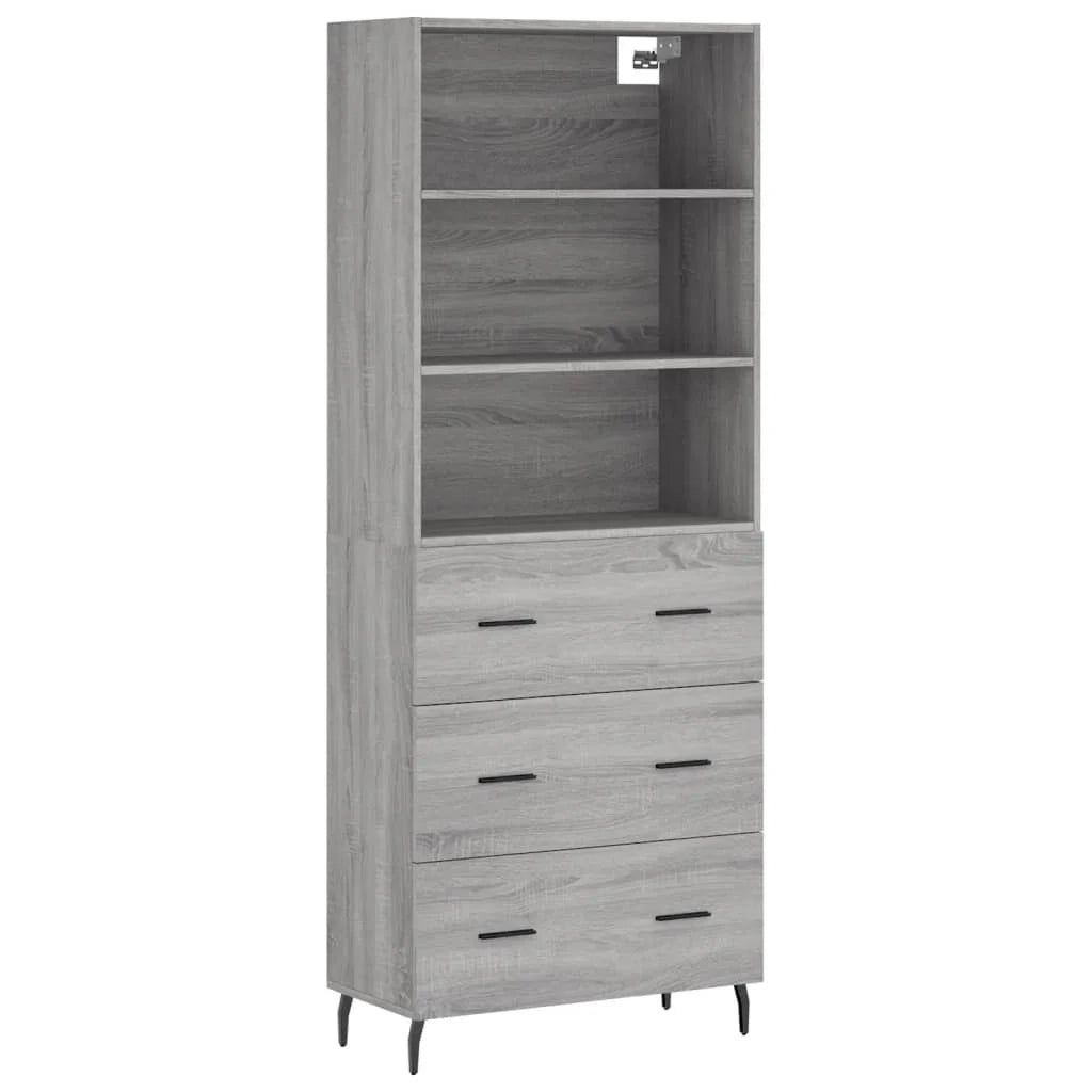 Buffet credenza cassettiera armadio mobile contenitore organizer cucina soggiorno salotto rovere Sonoma alto 69,5 x 34 x 180 cm legno ingegnerizzato grigio 02_0035552