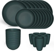 Set di piatti e scodelle in plastica per 8 (32 pezzi) Servizio da tavola in plastica leggero Set di piatti per cena e dessert (verde scuro-32)