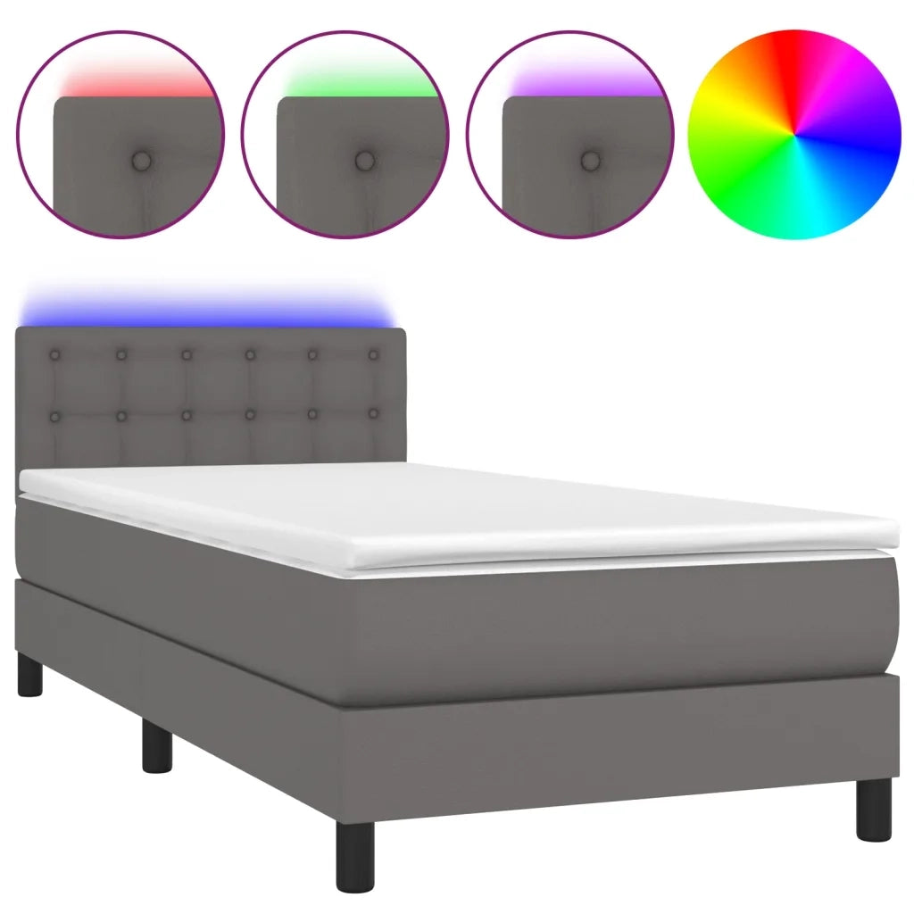 Giroletto Molle con Materasso e LED-Struttura Letto Grigio 80x200cm Similpelle 612088