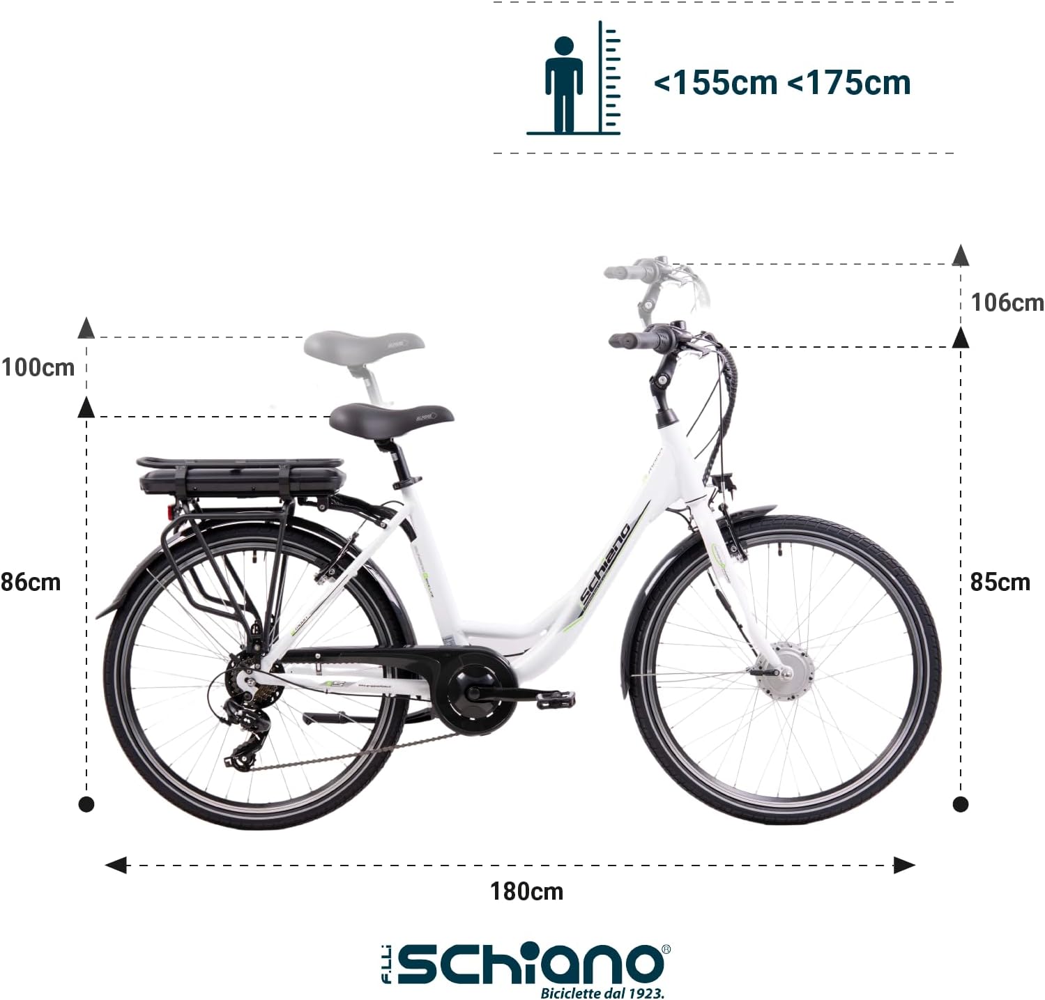 F.LLI SCHIANO E-MOON 26" bicicletta elettrica, da citta  per adulti, e-bike con motore elettrico batteria sul portapacc