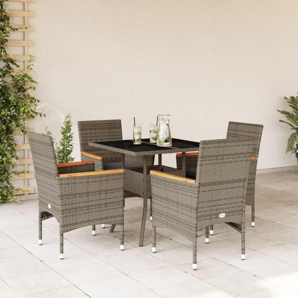 Set da Pranzo da Giardino 5 pz | Set Salotto da Giardino con Cuscini Polyrattan e Vetro