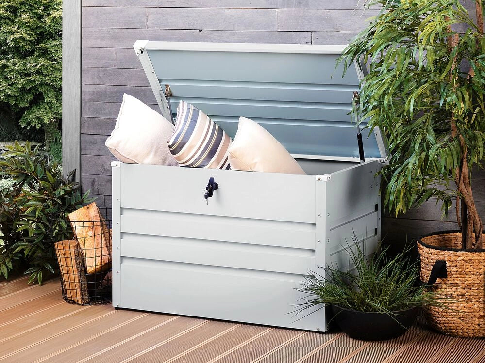 Cesta baule portaoggetti da esterno in acciaio zincato grigio chiaro 300 lt giardino industriale