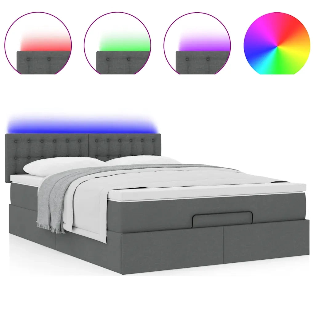 Pouf Letto con Materasso e LED Grigio Scuro 140x200 cm 3312479