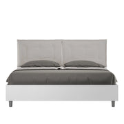 Letto Matrimoniale 160x200 cm con Rete e Contenitore Alzata Comoda Struttura Bianco Frassico con Cuscini in Similpelle
